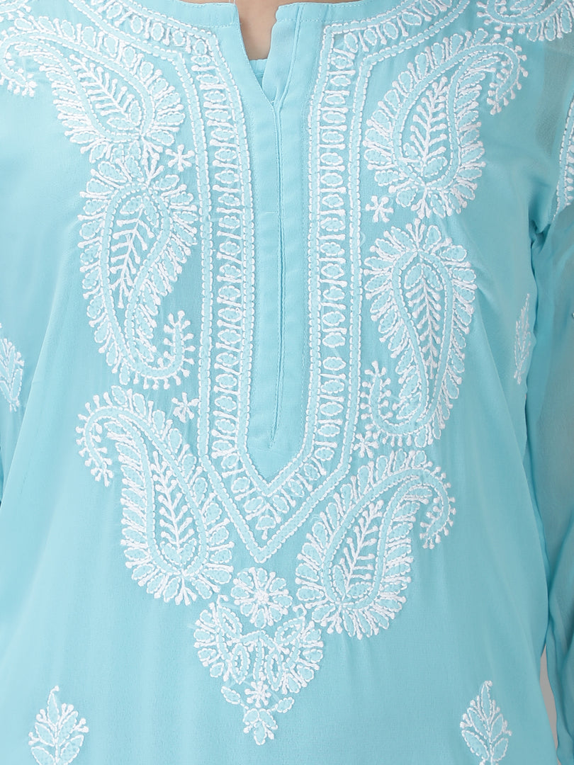Seva Chikan Hand Embroidered  Georgette Lucknowi Chikankari kurta with Slip