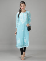 Load image into Gallery viewer, Seva Chikan Hand Embroidered  Georgette Lucknowi Chikankari kurta with Slip
