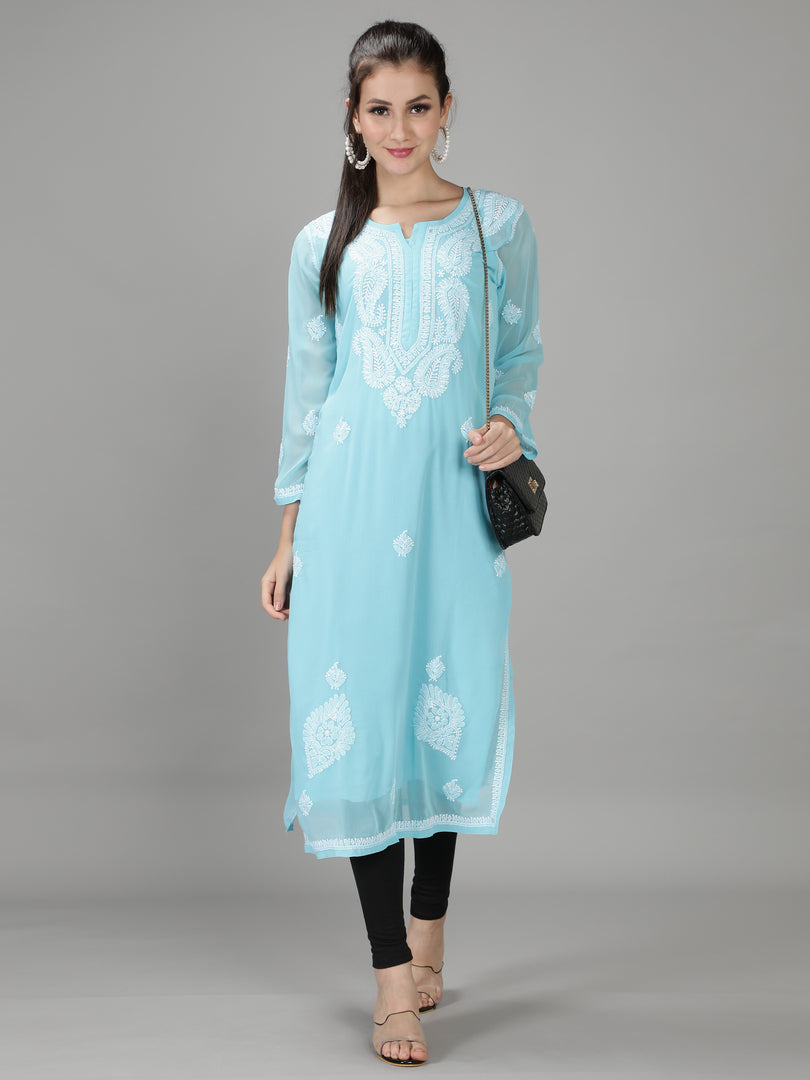 Seva Chikan Hand Embroidered  Georgette Lucknowi Chikankari kurta with Slip