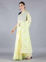Load image into Gallery viewer, Seva Chikan Hand Embroidered Lemon Light Green Cotton Lucknowi Saree-SCL6002