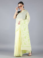 Load image into Gallery viewer, Seva Chikan Hand Embroidered Lemon Light Green Cotton Lucknowi Saree-SCL6002