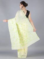 Load image into Gallery viewer, Seva Chikan Hand Embroidered Lemon Light Green Cotton Lucknowi Saree-SCL6002