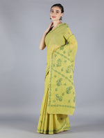 Load image into Gallery viewer, Seva Chikan Hand Embroidered Mehndi Green Cotton Lucknowi Saree-SCL6000