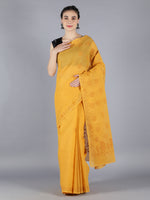 Load image into Gallery viewer, Seva Chikan Hand Embroidered Mustard Cotton Lucknowi Saree-SCL6012