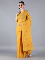 Load image into Gallery viewer, Seva Chikan Hand Embroidered Mustard Cotton Lucknowi Saree-SCL6012