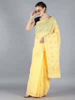 Load image into Gallery viewer, Seva Chikan Hand Embroidered Yellow Cotton Lucknowi Saree-SCL6013