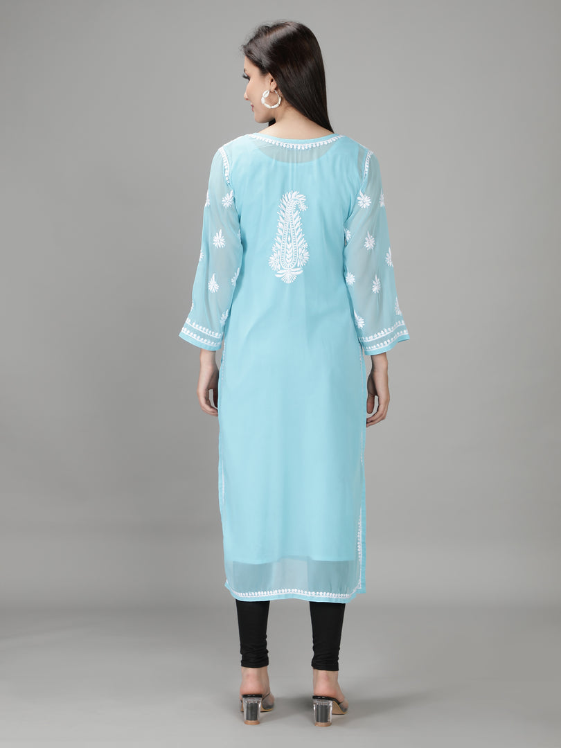 Seva Chikan Hand Embroidered Georgette Lucknowi Chikan Kurti With Slip