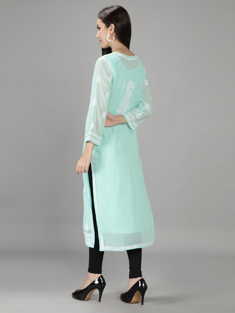Seva Chikan Hand Embroidered Georgette Lucknowi Chikan Kurti With Slip