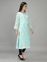 Load image into Gallery viewer, Seva Chikan Hand Embroidered Georgette Lucknowi Chikan Kurti With Slip