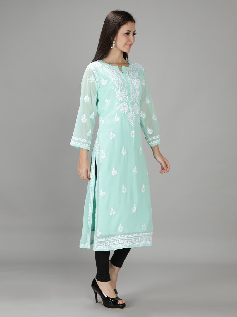 Seva Chikan Hand Embroidered Georgette Lucknowi Chikan Kurti With Slip