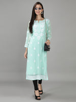Load image into Gallery viewer, Seva Chikan Hand Embroidered Georgette Lucknowi Chikan Kurti With Slip