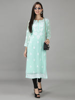 Load image into Gallery viewer, Seva Chikan Hand Embroidered Georgette Lucknowi Chikan Kurti With Slip
