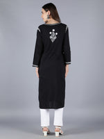 Load image into Gallery viewer, Seva Chikan Hand Embroidered Black Cotton Kurta With Pant-SCL8012