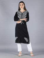 Load image into Gallery viewer, Seva Chikan Hand Embroidered Black Cotton Kurta With Pant-SCL8012