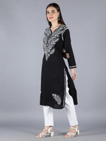 Load image into Gallery viewer, Seva Chikan Hand Embroidered Black Cotton Kurta With Pant-SCL8012