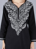 Load image into Gallery viewer, Seva Chikan Hand Embroidered Black Cotton Kurta With Pant-SCL8012