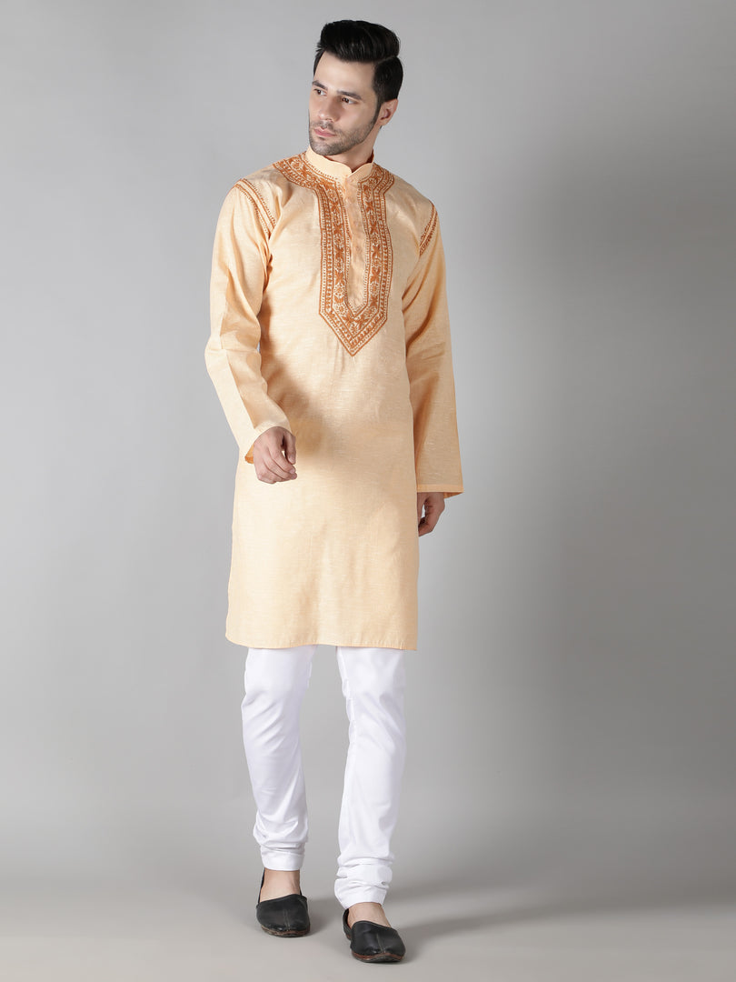 Seva Chikan Hand Embroidered  Cotton Lucknowi Chikan Mens Stitched Kurta
