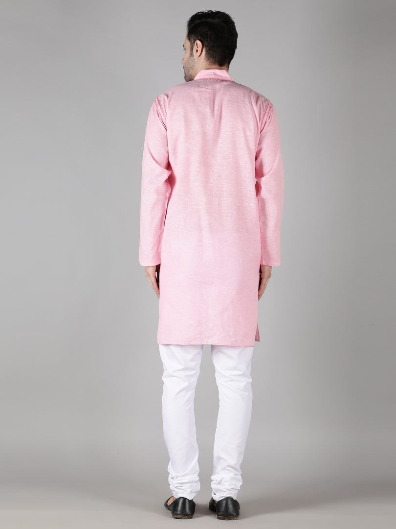 Seva Chikan Hand Embroidered  Cotton Lucknowi Chikan Mens Stitched Kurta