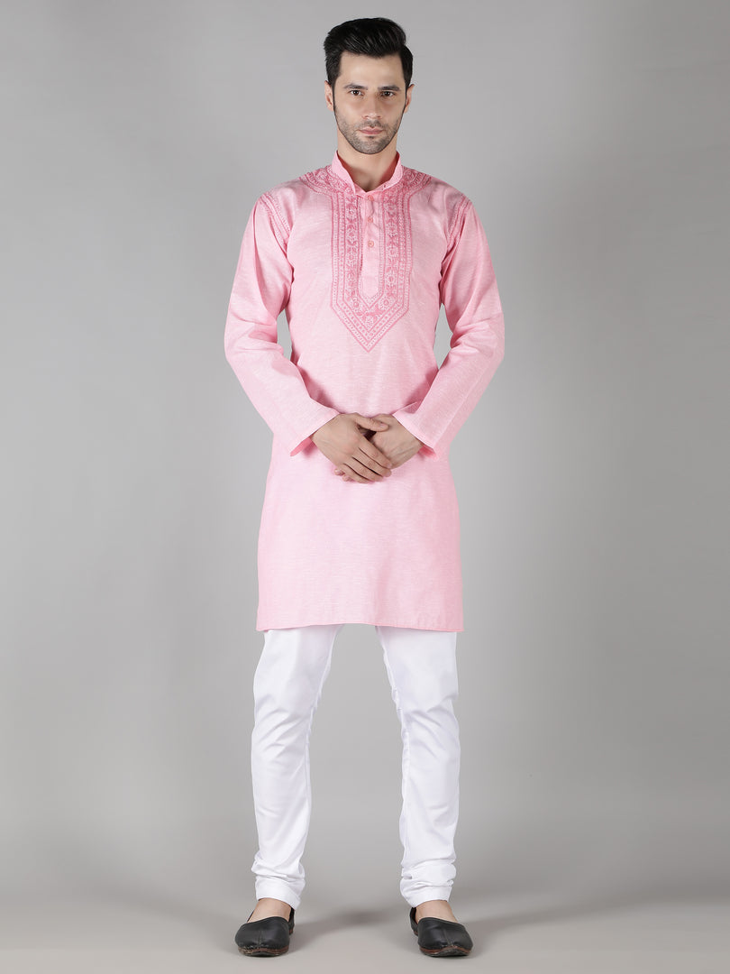Seva Chikan Hand Embroidered  Cotton Lucknowi Chikan Mens Stitched Kurta