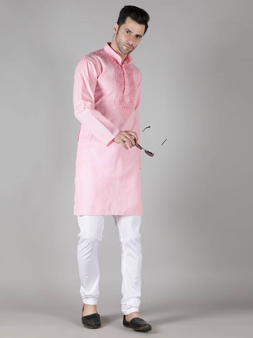 Seva Chikan Hand Embroidered  Cotton Lucknowi Chikan Mens Stitched Kurta