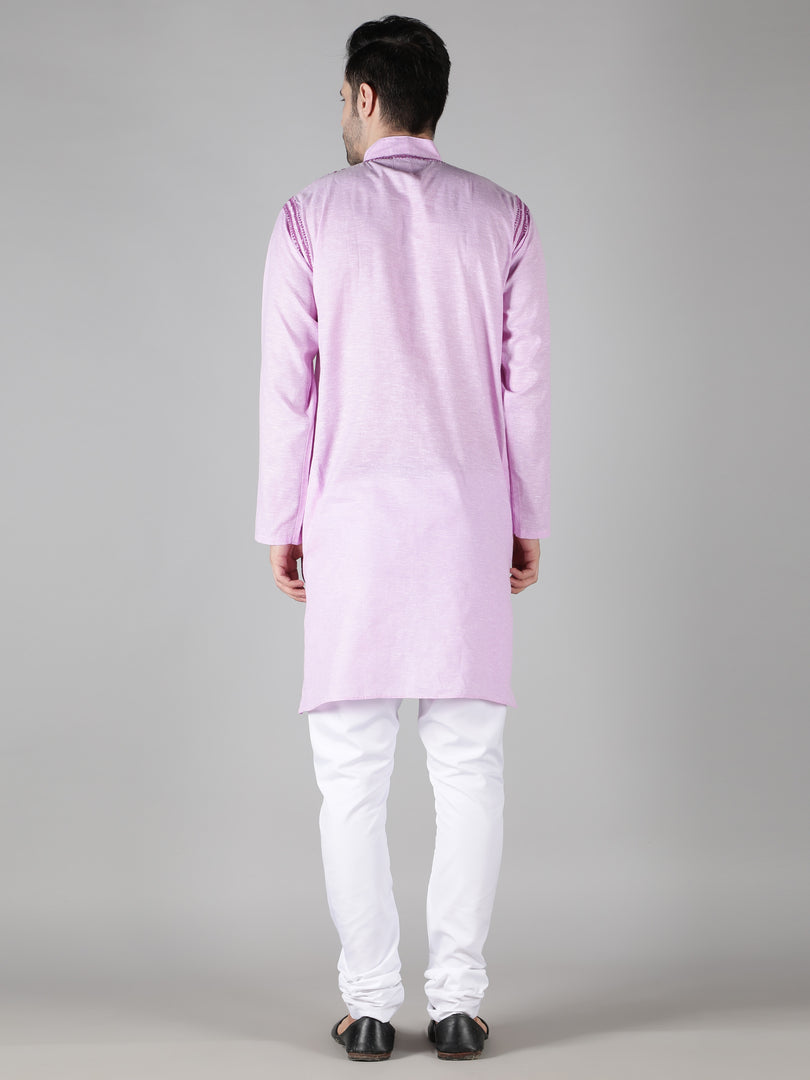 Seva Chikan Hand Embroidered  Cotton Lucknowi Chikan Mens Stitched Kurta