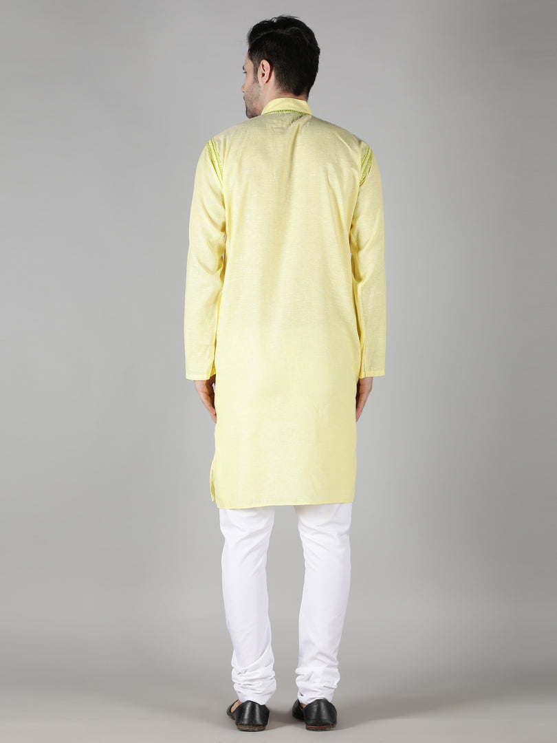 Seva Chikan Hand Embroidered  Cotton Lucknowi Chikan Mens Stitched Kurta