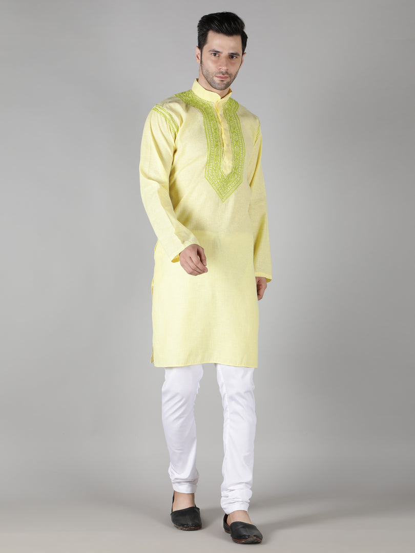 Seva Chikan Hand Embroidered  Cotton Lucknowi Chikan Mens Stitched Kurta