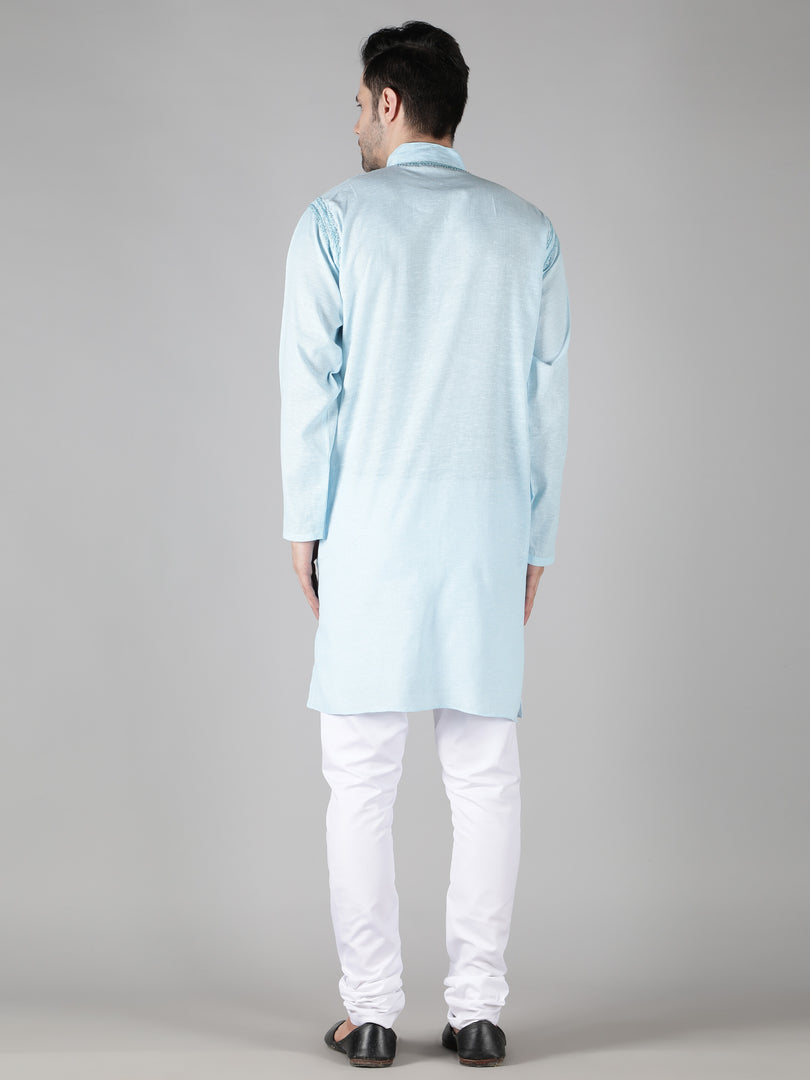 Seva Chikan Hand Embroidered  Cotton Lucknowi Chikan Mens Stitched Kurta