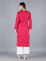 Load image into Gallery viewer, Seva Chikan Hand Embroidered Magenta Cotton Kurta With Palazoo-SCL8020