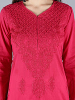 Load image into Gallery viewer, Seva Chikan Hand Embroidered Magenta Cotton Kurta With Palazoo-SCL8020