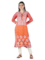 Load image into Gallery viewer, Seva Chikan Hand Embroidered Orange Kota Kurta With Pant and Slip-SCL8016