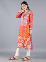 Load image into Gallery viewer, Seva Chikan Hand Embroidered Orange Kota Kurta With Pant and Slip-SCL8016