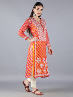 Load image into Gallery viewer, Seva Chikan Hand Embroidered Orange Kota Kurta With Pant and Slip-SCL8016