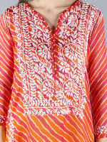 Load image into Gallery viewer, Seva Chikan Hand Embroidered Orange Kota Kurta With Pant and Slip-SCL8016