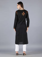 Load image into Gallery viewer, Seva Chikan Hand Embroidered Black Cotton Kurta With Pant-SCL8018
