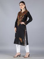 Load image into Gallery viewer, Seva Chikan Hand Embroidered Black Cotton Kurta With Pant-SCL8018