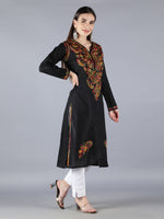 Load image into Gallery viewer, Seva Chikan Hand Embroidered Black Cotton Kurta With Pant-SCL8018