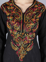 Load image into Gallery viewer, Seva Chikan Hand Embroidered Black Cotton Kurta With Pant-SCL8018
