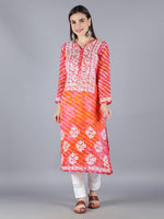 Load image into Gallery viewer, Seva Chikan Hand Embroidered Orange Cotton Kurta With Pant and Slip-SCL8017