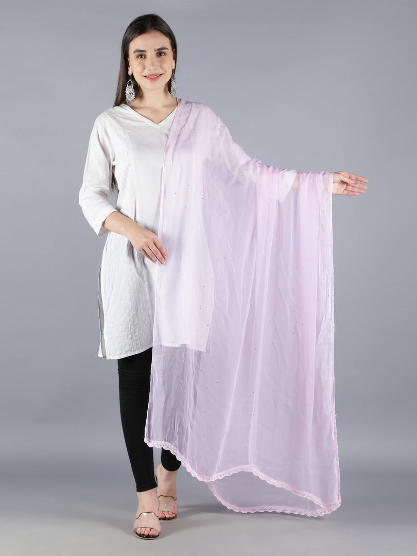 Seva Chikan Chiffon Dupatta With Mukaish Work