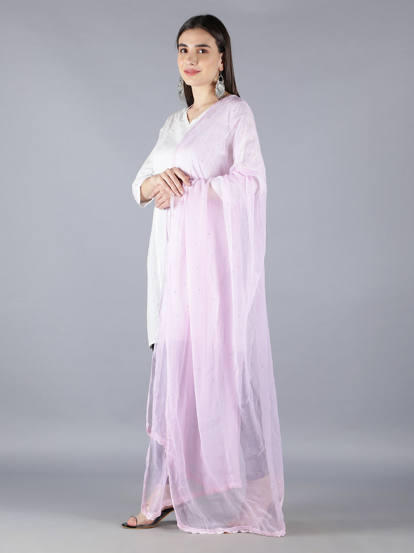 Seva Chikan Chiffon Dupatta With Mukaish Work