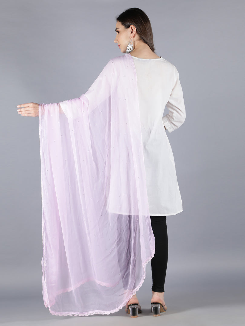 Seva Chikan Chiffon Dupatta With Mukaish Work