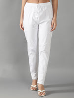 Load image into Gallery viewer, Seva Chikan Hand Embroidered White Cotton Lucknawi Chikankari Trouser-SCL11012