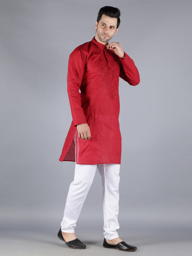 Seva Chikan Hand Embroidered  Cotton Lucknowi Chikan Mens Stitched Kurta