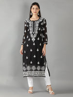 Load image into Gallery viewer, Seva Chikan Hand Embroidered Georgette Lucknowi Chikan Kurti With Slip