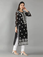 Load image into Gallery viewer, Seva Chikan Hand Embroidered Georgette Lucknowi Chikan Kurti With Slip