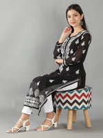 Load image into Gallery viewer, Seva Chikan Hand Embroidered Georgette Lucknowi Chikan Kurti With Slip
