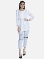 Load image into Gallery viewer, Seva Chikan Hand Embroidered Cotton Lucknowi Chikan Short Top