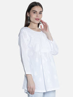 Load image into Gallery viewer, Seva Chikan Hand Embroidered Cotton Lucknowi Chikan Short Top