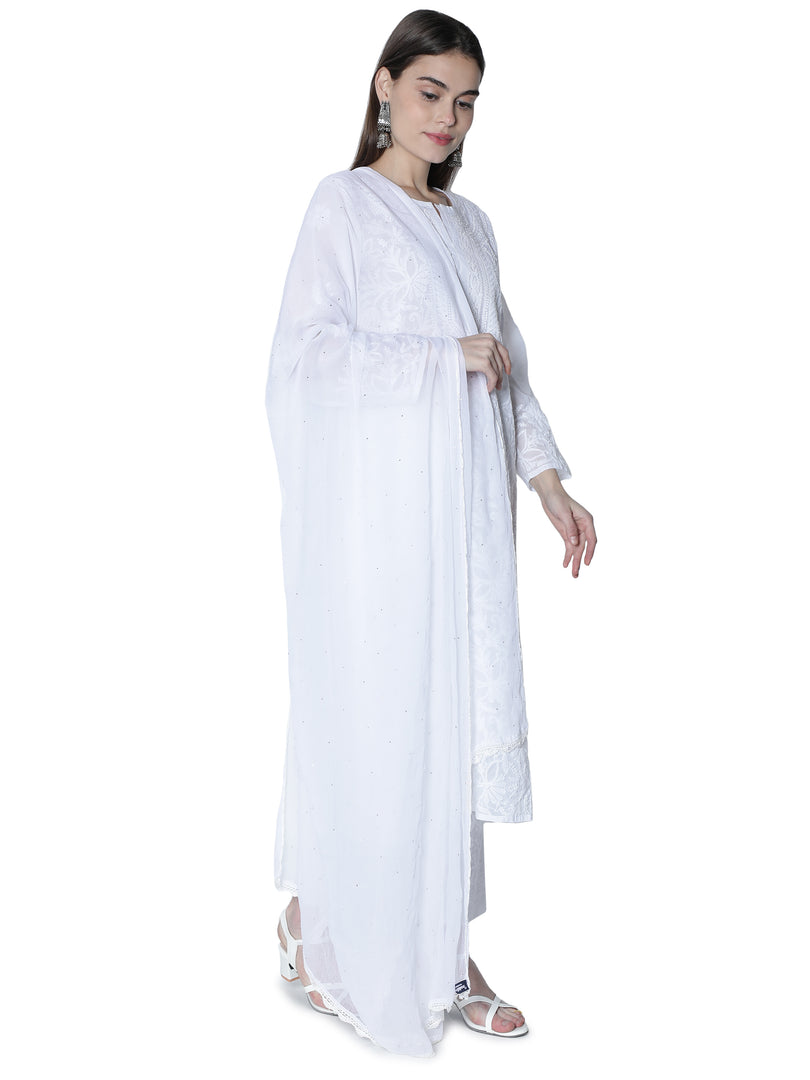 Seva Chikan Chiffon Dupatta With Mukaish Work
